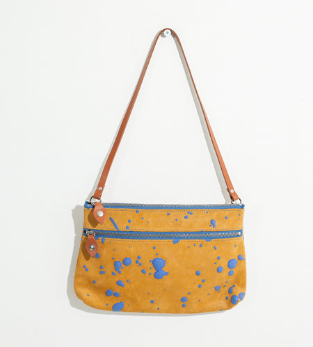 Ink Splatter Shoulder Bag in Mustard/Blue