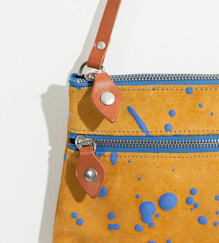 Ink Splatter Shoulder Bag in Mustard/Blue