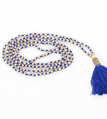 Prayer Bead Necklace in Grey/Blue