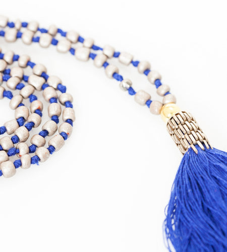Prayer Bead Necklace in Grey/Blue